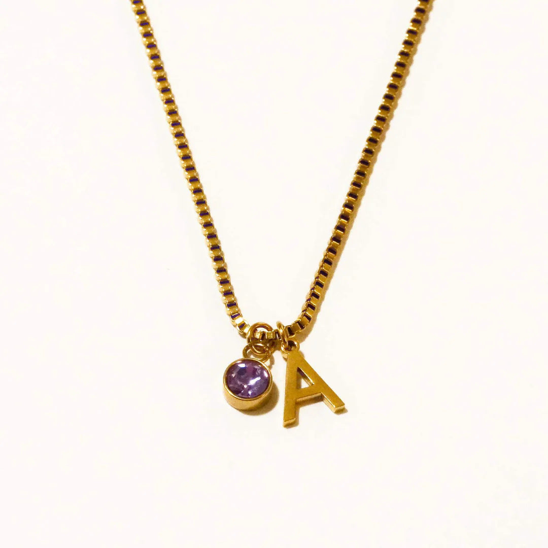 Stainless Steel Birthstone First Letter Necklace