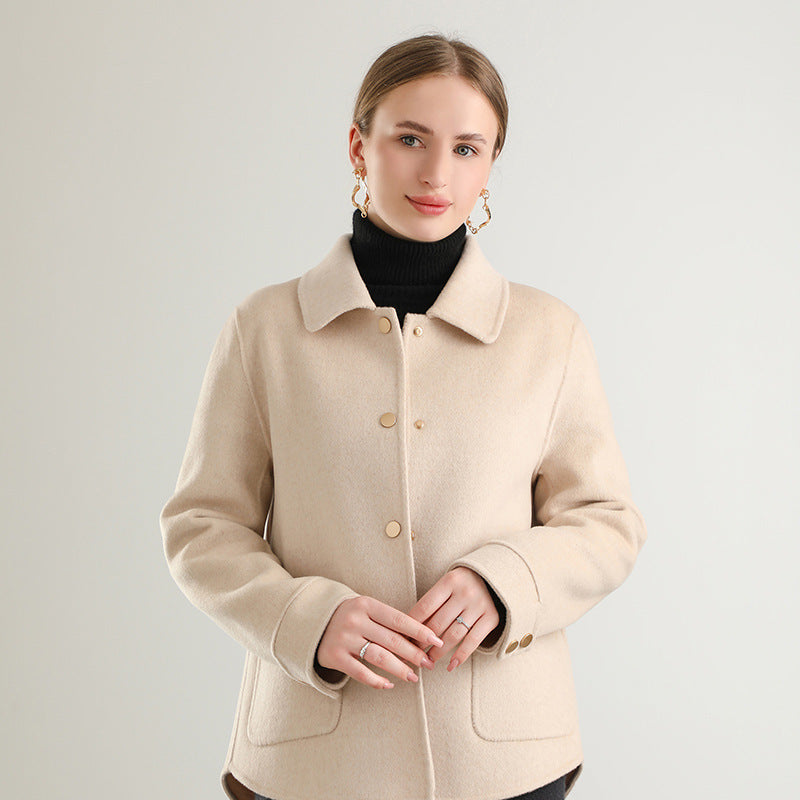 Autumn And Winter New Polo Collar Solid Color Coat For Women