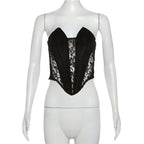 Sexy Cutout See-through Black Silk Off-the-shoulder Design Stitching Vest