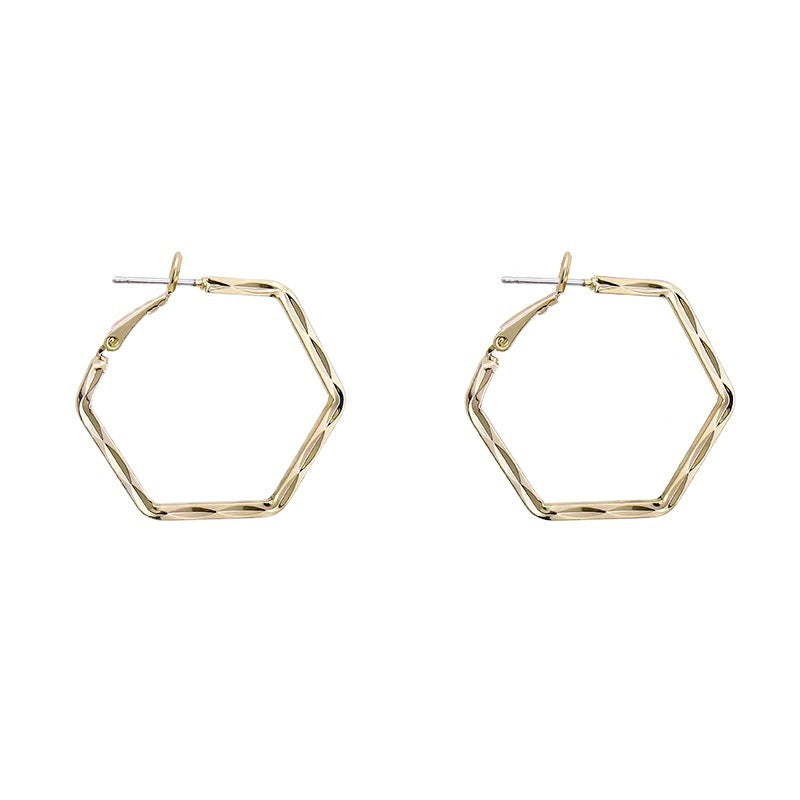 S925 Silver Geometric Hexagonal Circle Exaggerated Ear Clip