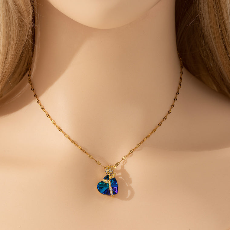 Women's Fashion Sapphire Heart Pendant Necklace