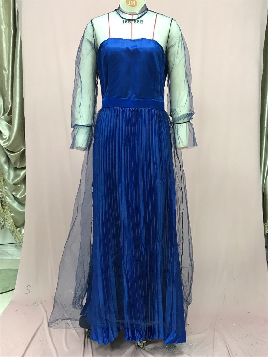 Dignified Generous Style Pleated See-through Dress