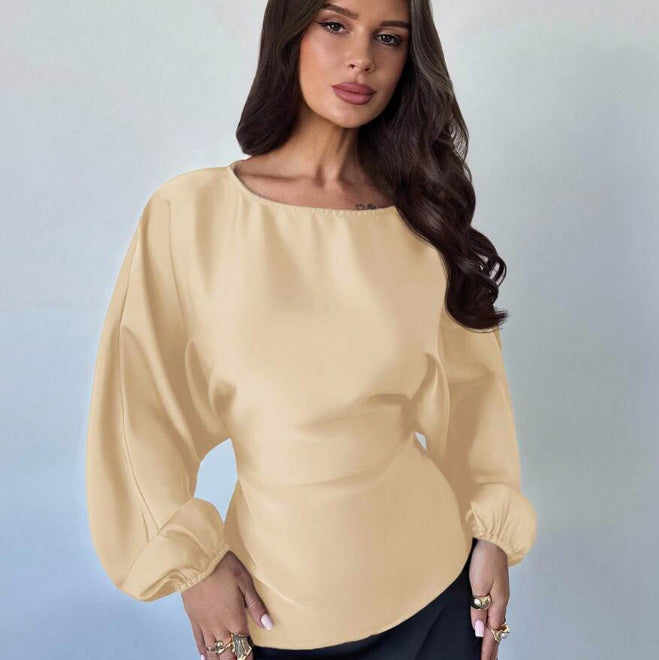 Casual Round Neck Lace-up Waist Shirt For Women