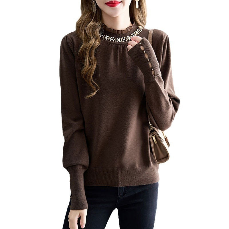 Design Sense Beaded Temperament Mock Neck Sweater