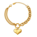 Hip Hop Thick Straps Double-layer Peach Heart Stainless Steel Bracelet
