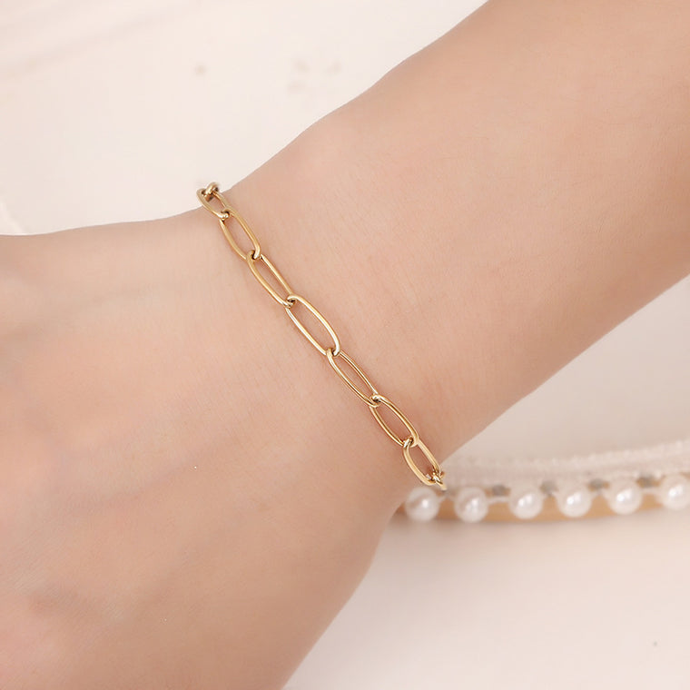 Oval Chain Gold Stainless Steel Bracelet