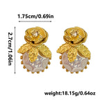 Silver Stud Rhinestone-encrusted Flower Irregular Pearl Earrings Elegant