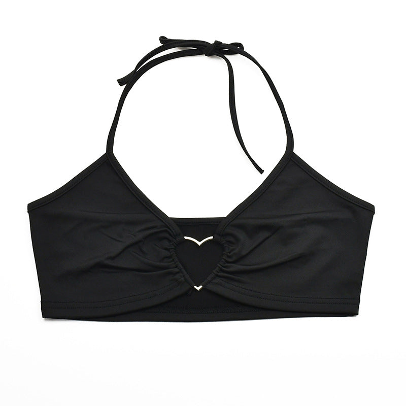 Women's Heart-shaped Hollow Elastic Small Black Camisole