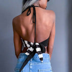 Women's Black And White Striped Color Contrast Patchwork Vest