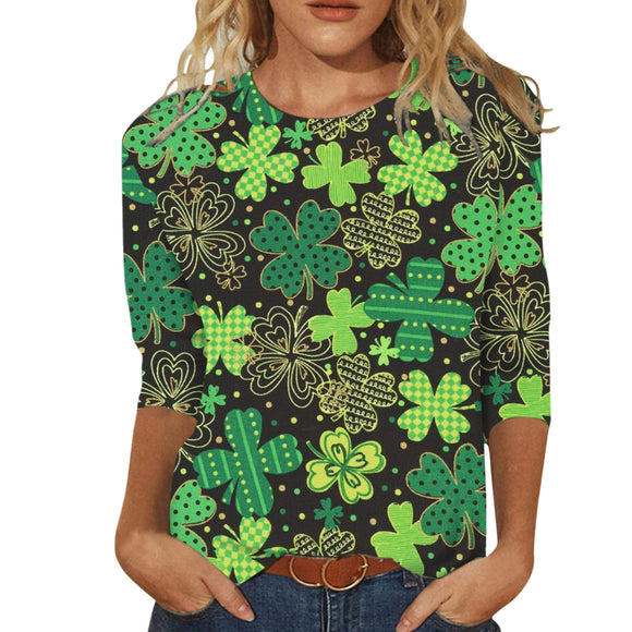 Digital Printing Green Round-neck T-shirt