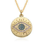 Micro-inlaid Colorful Crystals Bohemian Devil's Eye Disc Hanging Piece Pendant Necklace