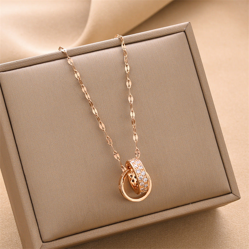 Double Ring Titanium Steel Necklace For Women