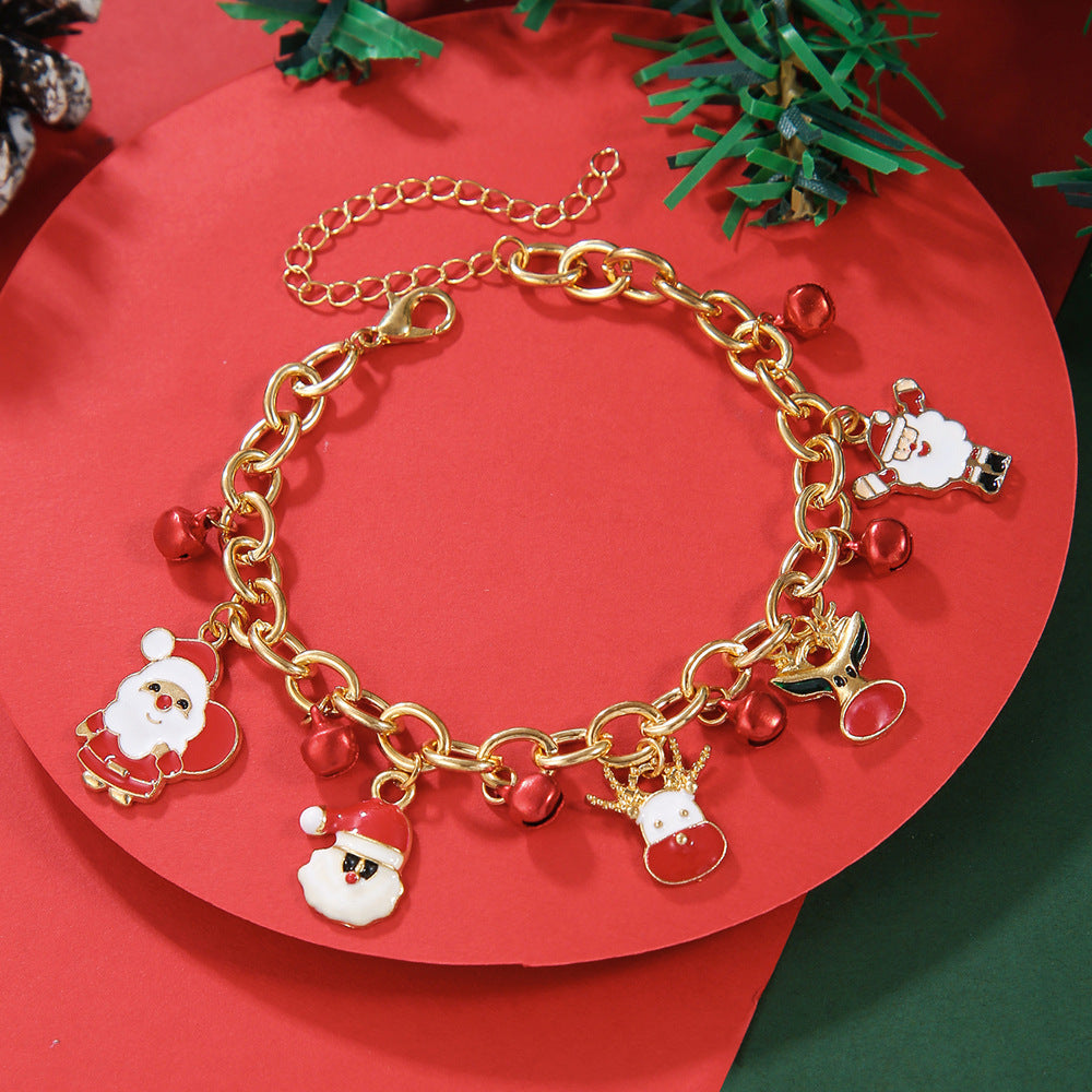 Christmas Red Green Acrylic Snowflakes Bell Bracelet