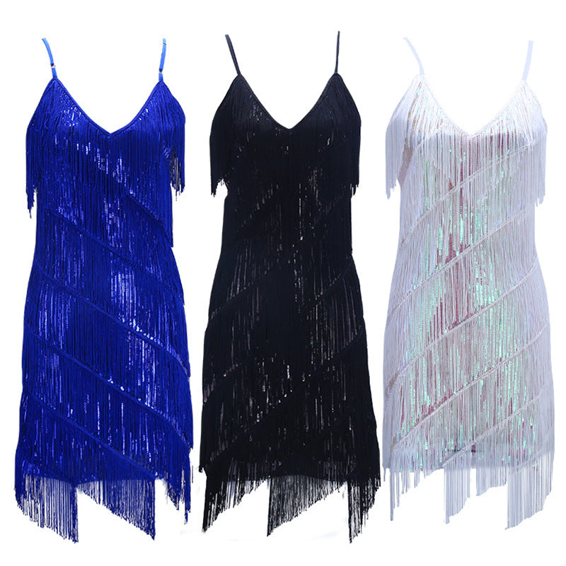 Dance Costume Sequined Tassel Dress