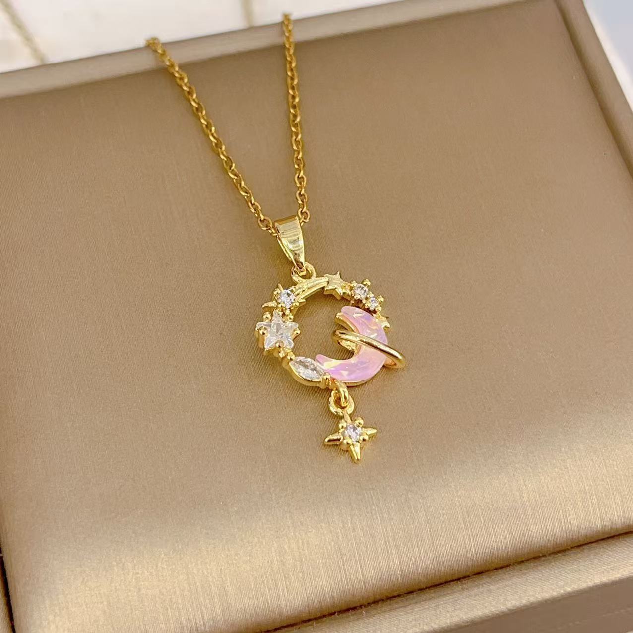 Micro-inlaid Zirconium Moon Ring Light Luxury Temperament Gorgeous Necklace For Women