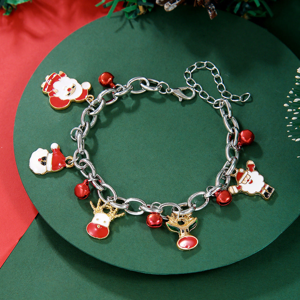 Christmas Red Green Acrylic Snowflakes Bell Bracelet