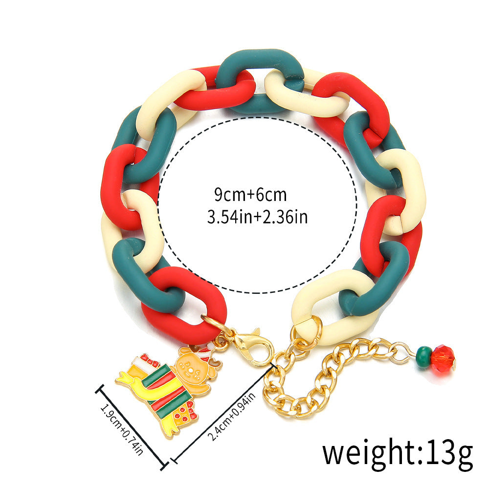Christmas Red Green Acrylic Snowflakes Bell Bracelet