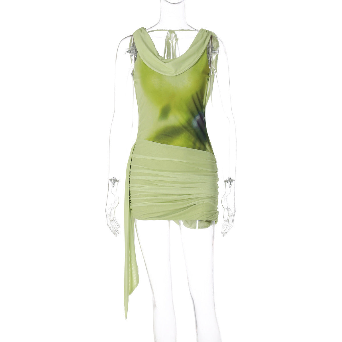 Fashion Sexy Print Backless Lace-up Sheath Pleated Dress