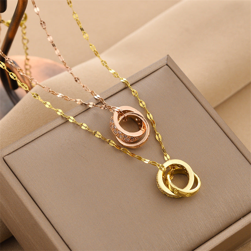 Double Ring Titanium Steel Necklace For Women