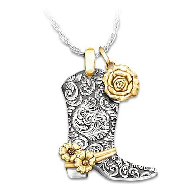 Women's Western Rose Boots Necklace