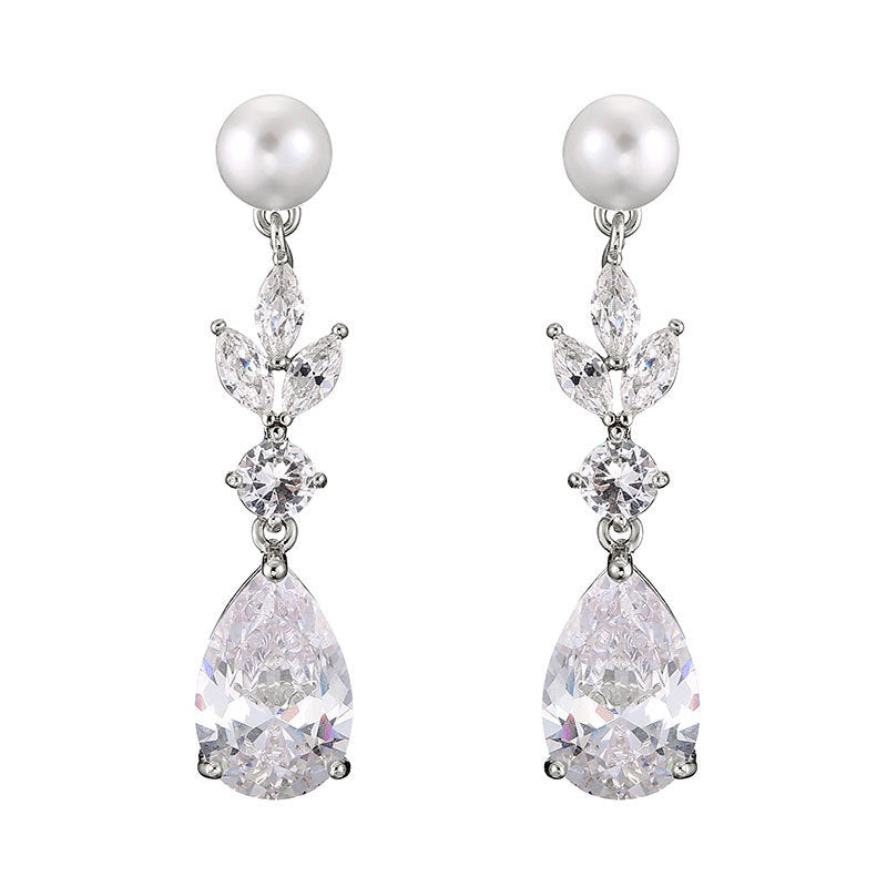 Fashion Leaves Zircon Water Drop Earrings Women