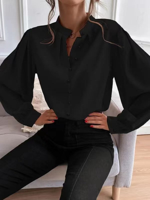 Women's Long-sleeved Single-row Button Loose Top