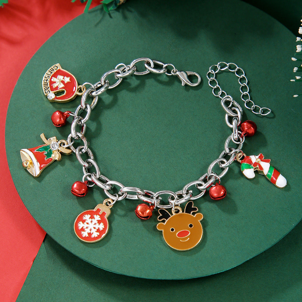 Christmas Red Green Acrylic Snowflakes Bell Bracelet