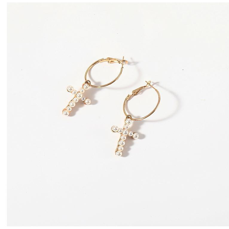 Imitation Pearl Cross Earrings With Fashionable And Elegant OL Style