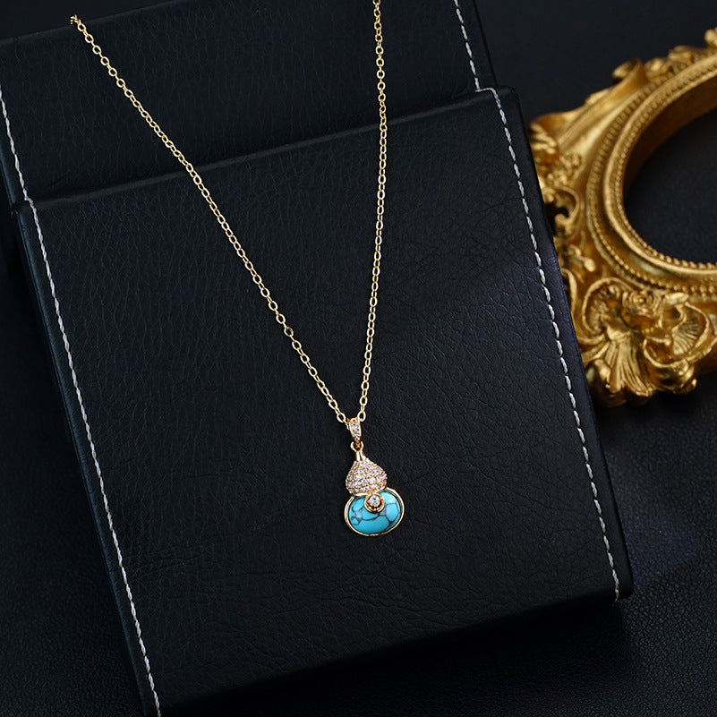 Retro Affordable Luxury Fashion Turquoise Gourd Earrings Premium Earrings And Necklace Set