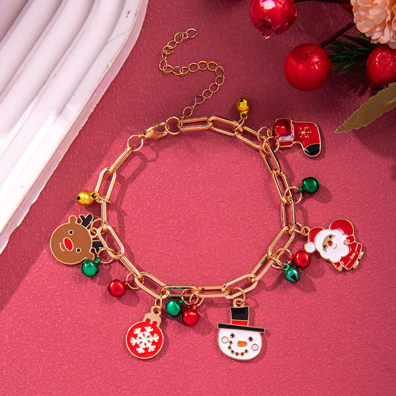 Christmas Red Green Acrylic Snowflakes Bell Bracelet