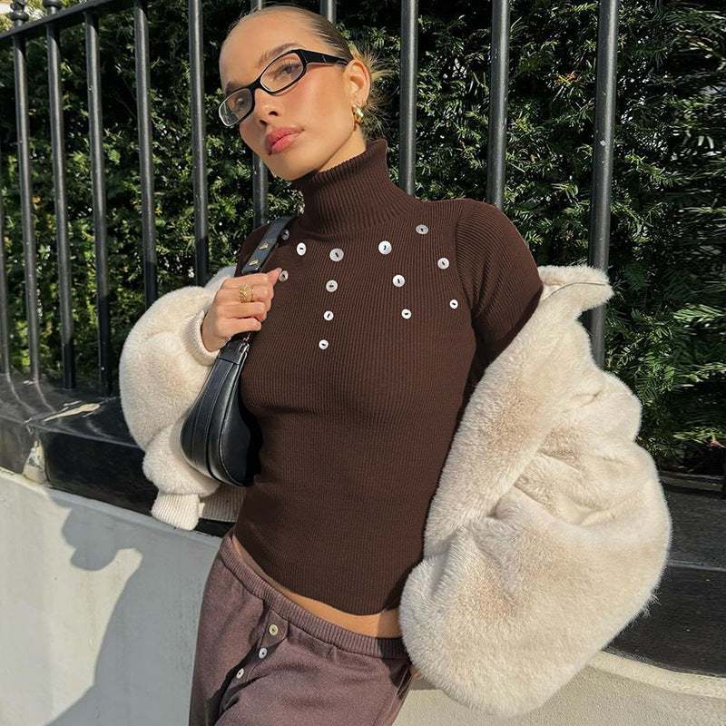 Women's Personality Slim Fit Shell Button Long-sleeved Top