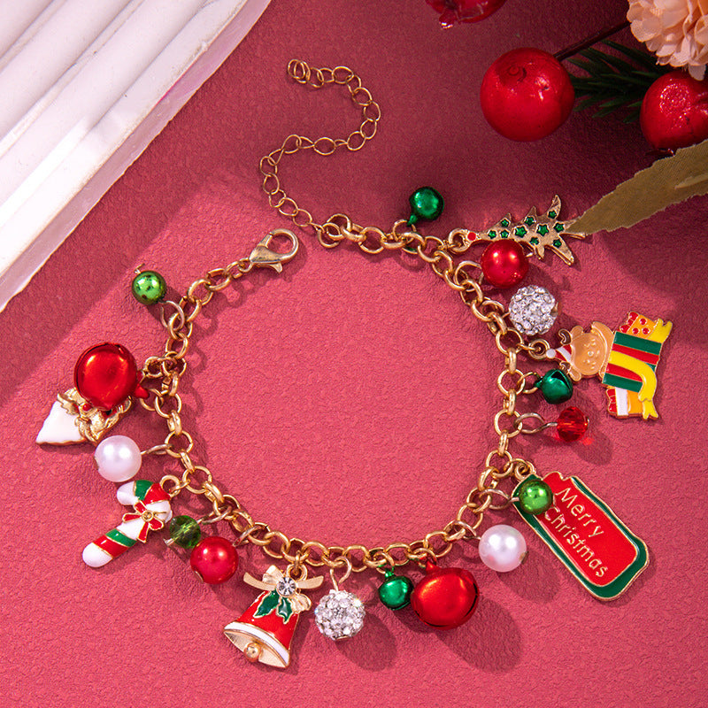 Christmas Red Green Acrylic Snowflakes Bell Bracelet