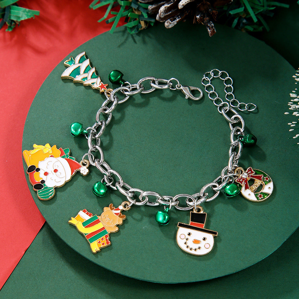 Christmas Red Green Acrylic Snowflakes Bell Bracelet