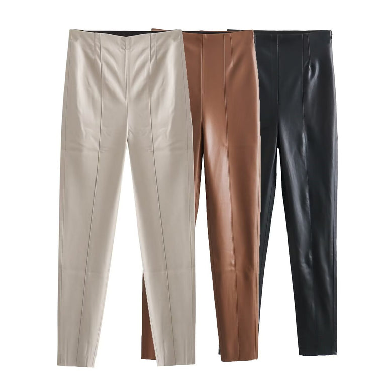 High Waist Slimming Skinny Leather Pants Women