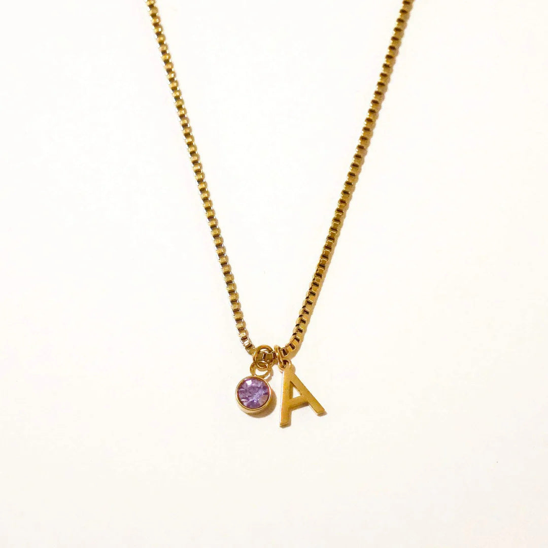 Stainless Steel Birthstone First Letter Necklace