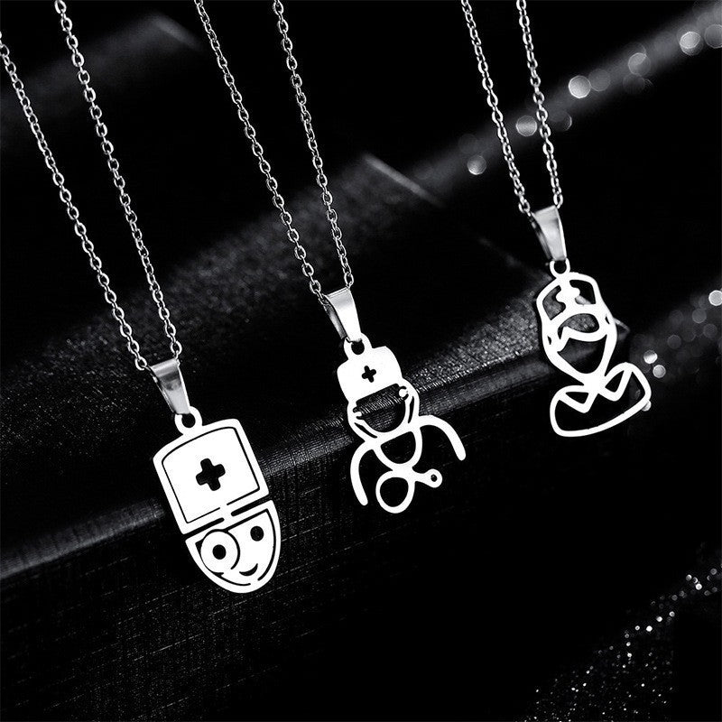 Cartoon Doctor Nurse Stethoscope Stainless Steel Necklace