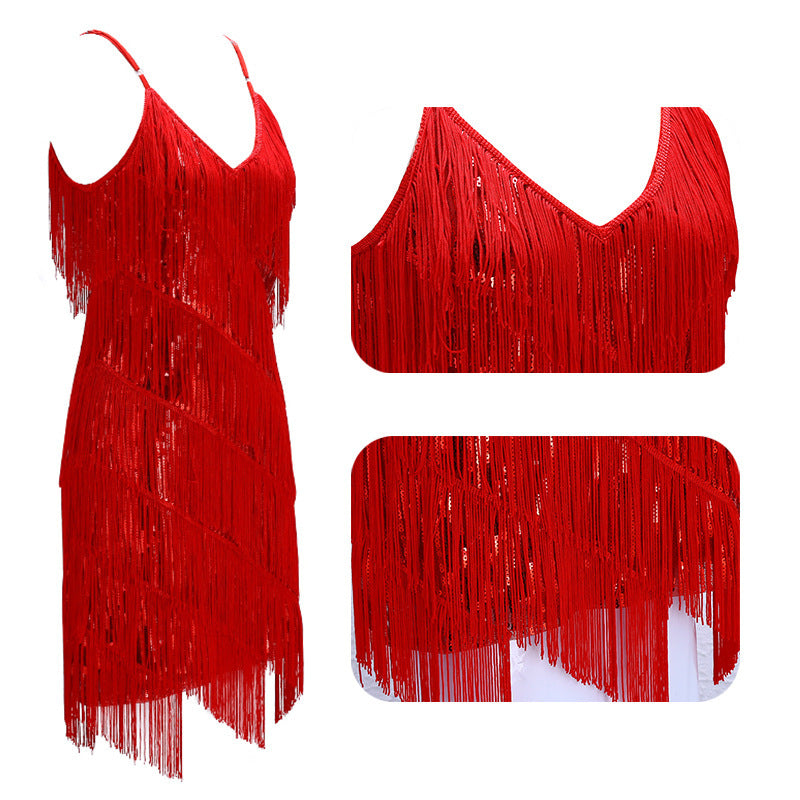 Dance Costume Sequined Tassel Dress