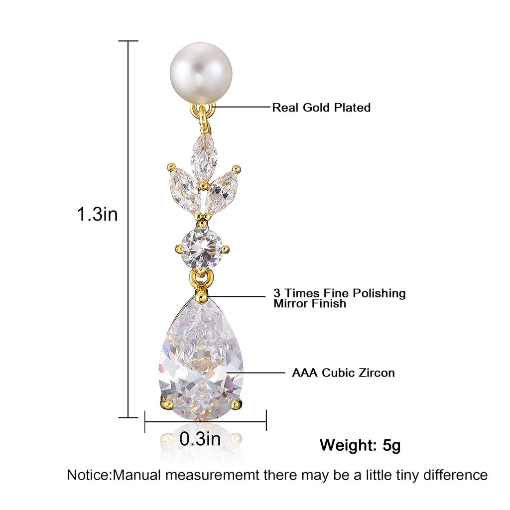Fashion Leaves Zircon Water Drop Earrings Women