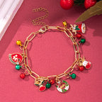 Christmas Red Green Acrylic Snowflakes Bell Bracelet