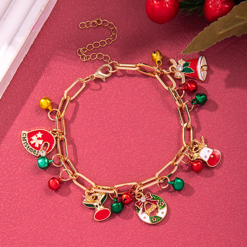 Christmas Red Green Acrylic Snowflakes Bell Bracelet