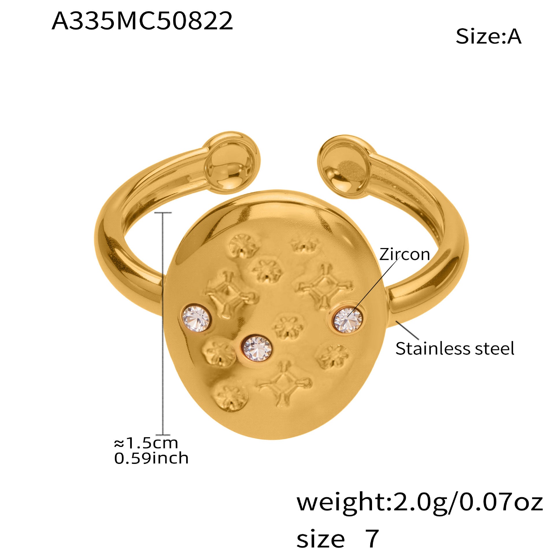 Stainless Steel Star Micro-inlaid Open Ring