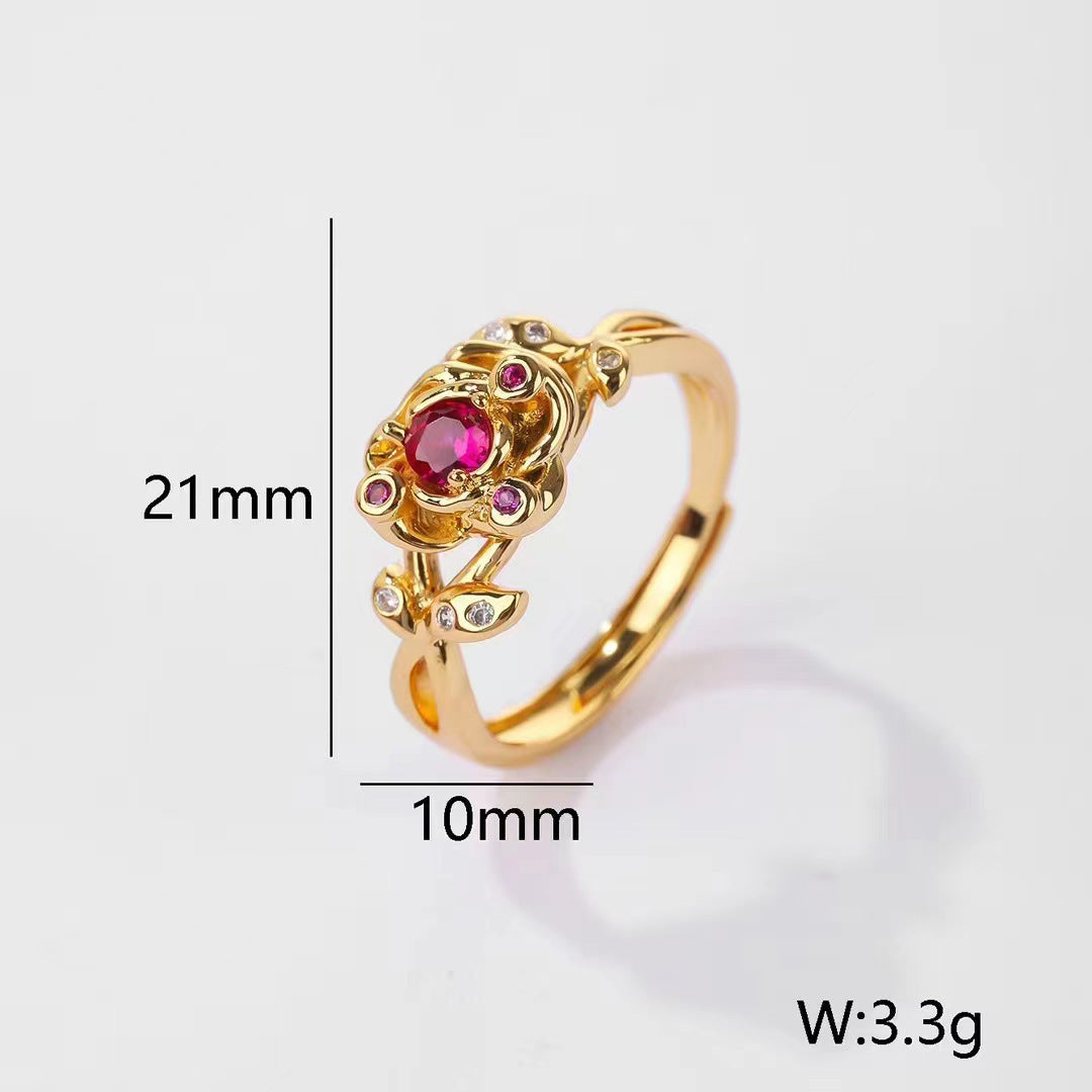 European And American Retro Gemstone Affordable Luxury Fashion Open-end Personality Ring